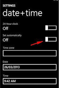 Switch off Automatic Date+Time Update Settings