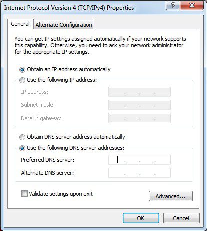 Change the DNS Servers Error 304