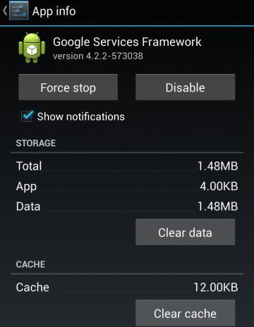 Clear the Google Services Framework Cache and data