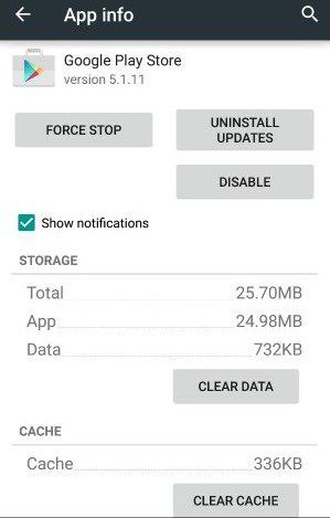 Clear Google Play Store Data & Cache