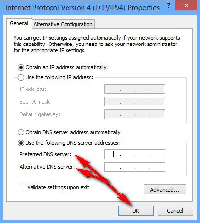 Change your DNS Server (DNS Server Problems) Failed To Connect To Server