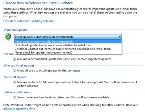 Enable or Disable the Automatic Updates options