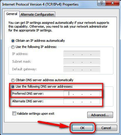 Change your DNS Address Settings ERR_INVALID_RESPONSE