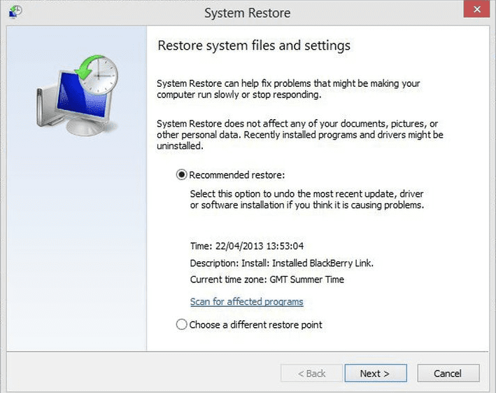 Fix System Restore Features Error Code 0xc0000005