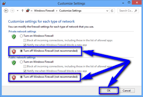Turn Off or Disable Windows Firewall Settings ERR_CONNECTION_TIMED_OUT