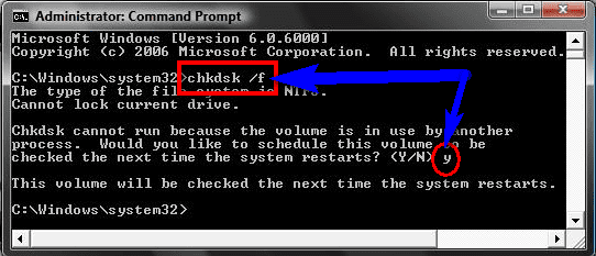 Run CHKDSK /F to check Hard Disk Corruption 0x0000001E