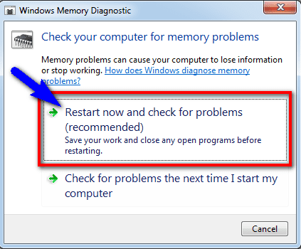 Run Windows Memory Diagnostic to check for system's memory
