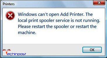 windows cannot open add printer the local print spooler service