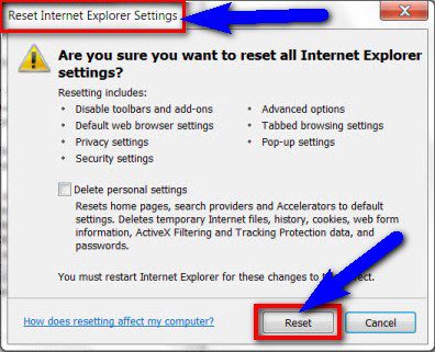 Reset the Internet Explorer Settings