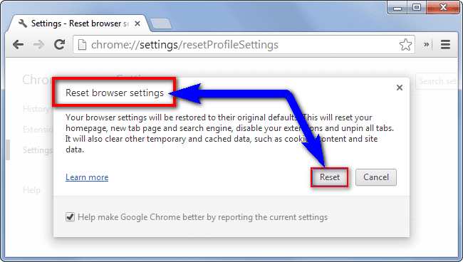 Reset your Browser Settings Error Code 18