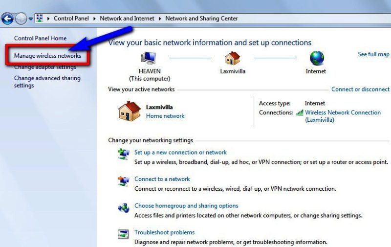 Click on "Manage Wireless Networks" option on the left-side