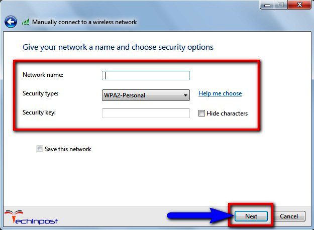 Give your network a name & choose the security options there How to Connect Two Laptops
