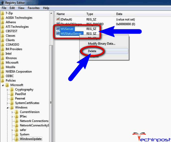 Delete the WUServer & WIStatusServer Keys from Registry Editor Windows Update Error 80072ee2