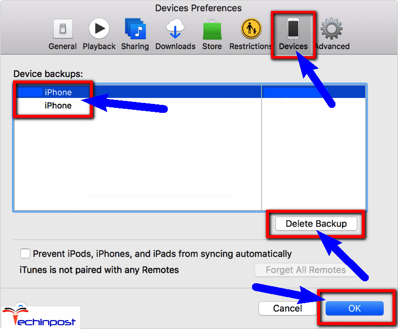 Delete the iTunes Backup Files Sync Session Failed to Start