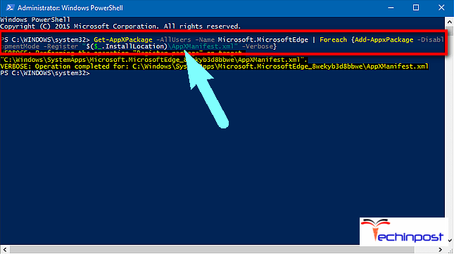 Reinstall Microsoft Edge Browser & Run Powershell Command UNEXPECTED_STORE_EXCEPTION
