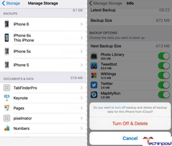 Delete Existing iCloud Backup from your iPhone