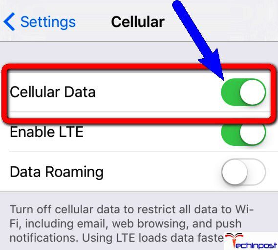 Turn OFF the Cellular Data Network & Turn it ON back Could Not Activate Cellular Data Network