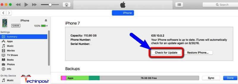 Update your iPhone Device by using the iTunes Could Not Activate Cellular Data Network