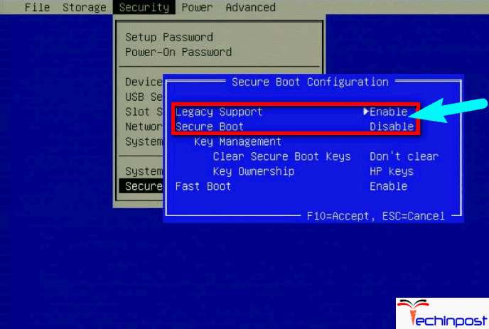 Changing from the Secure Boot to the Legacy Boot in BIOS Settings