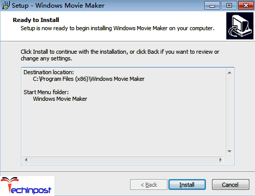 Now select the destination folder for installing the Windows Movie Maker