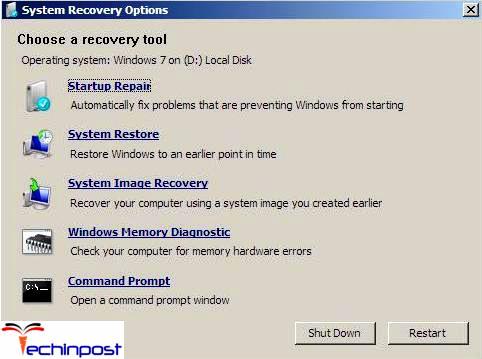 Choose Repair your computer. After that, select a system to restore and click