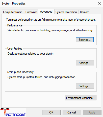 Inside the System Properties, click on the Advanced tab Your Computer is Low on Memory