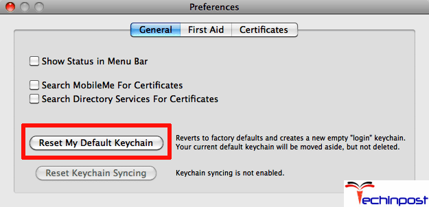 Then click on Reset My Default Keychain