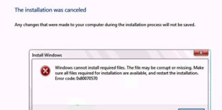 Windows Cannot Install Required Files