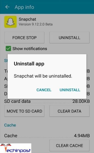 Uninstall Snapchat & Reinstall it