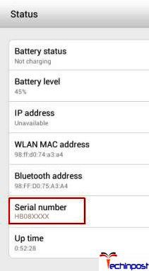 To find the serial number from the settings of the phone, then go to the setup Tap theÂ SettingsÂ icon (System settings).Â From the menu of the system look for option written asÂ SystemÂ (All settings)