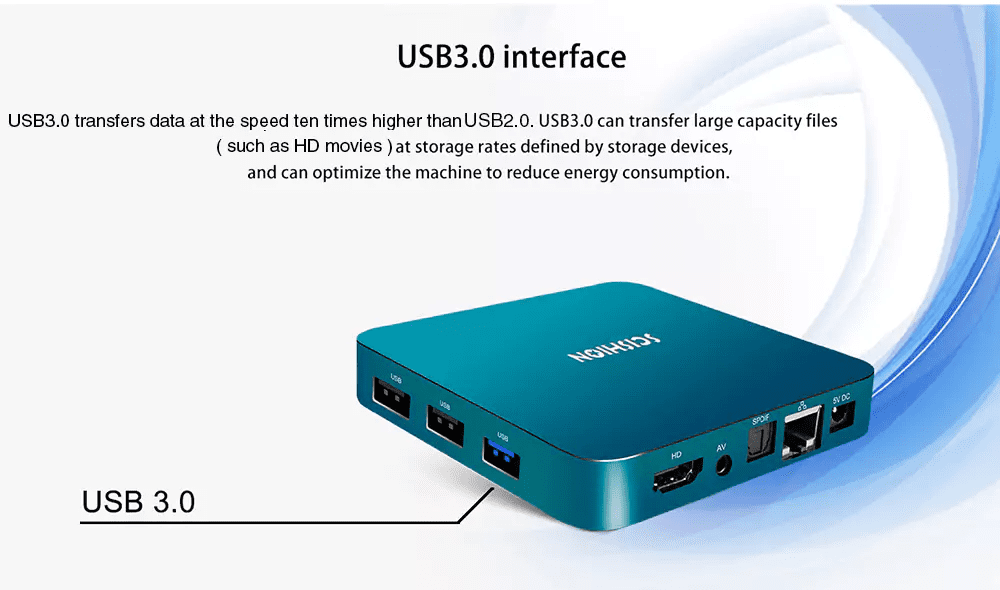 Scishion AI One Android 8.1 TV Box Power POots