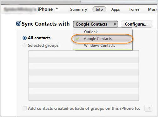 Export Contacts to Your Google Account with iTunes