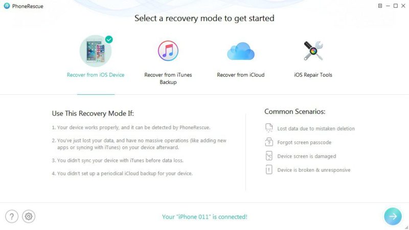 Before starting the software, you will be asked to select the recovery mode, i.e., Recover from the IOS device or Recover from iTunes backup or Recover from iCloud or IOS Repair Tools