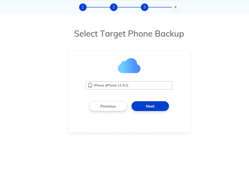 Advancing with the setup wizard, select the kid’s iPhone whose backup is linked to the iCloud credentials
