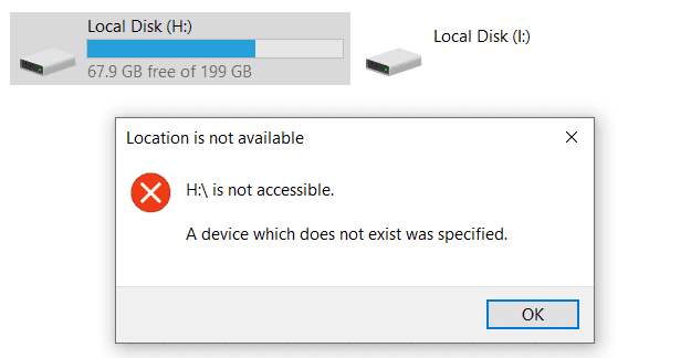 a device which does not exist was specified