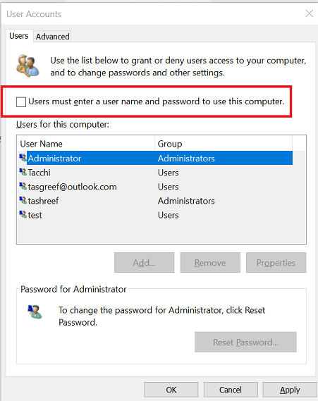 Enable Auto Login in Windows 10 The Username or Password is Incorrect