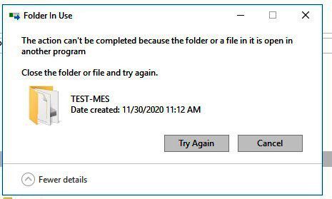 The Action Cannot be Completed Because the File is Open in Another Program