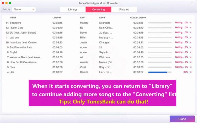 The last step is to click the “Convert” button, and it will immediately start converting Apple Music to MP3 and save them in the default folder