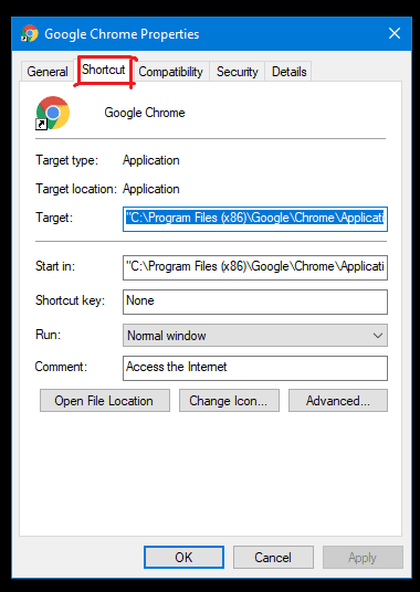 chrome shortcut tab Windows Cannot Access the Specified Device Path or File
