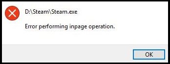 error message inpage operation