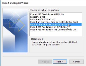 Select Import from another program or file option and click Next