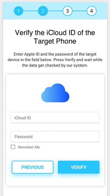 choose the iCloud credentials of the device you want to spy on