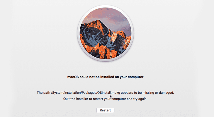 macOS Could Not Be Installed On Your Computer Issue
