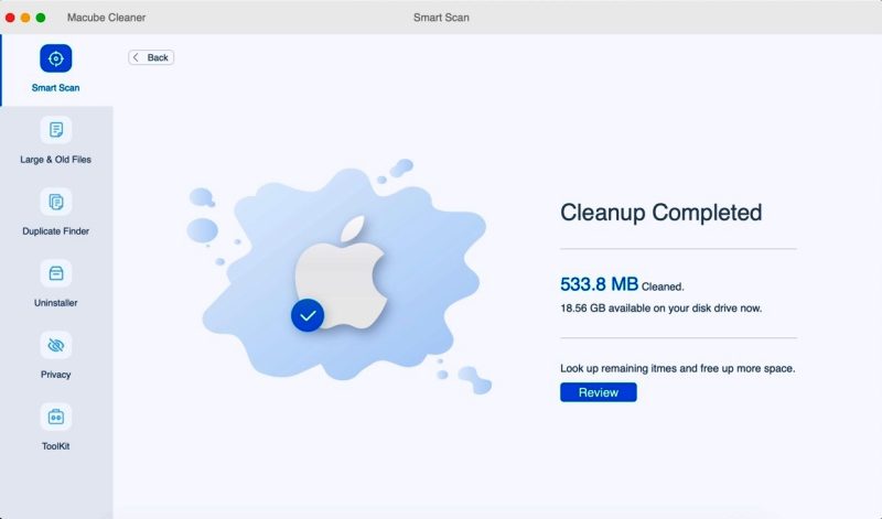 Press the "Clean" button to complete the process. Macube Cleaner will delete unnecessary files, making your device cleaner.