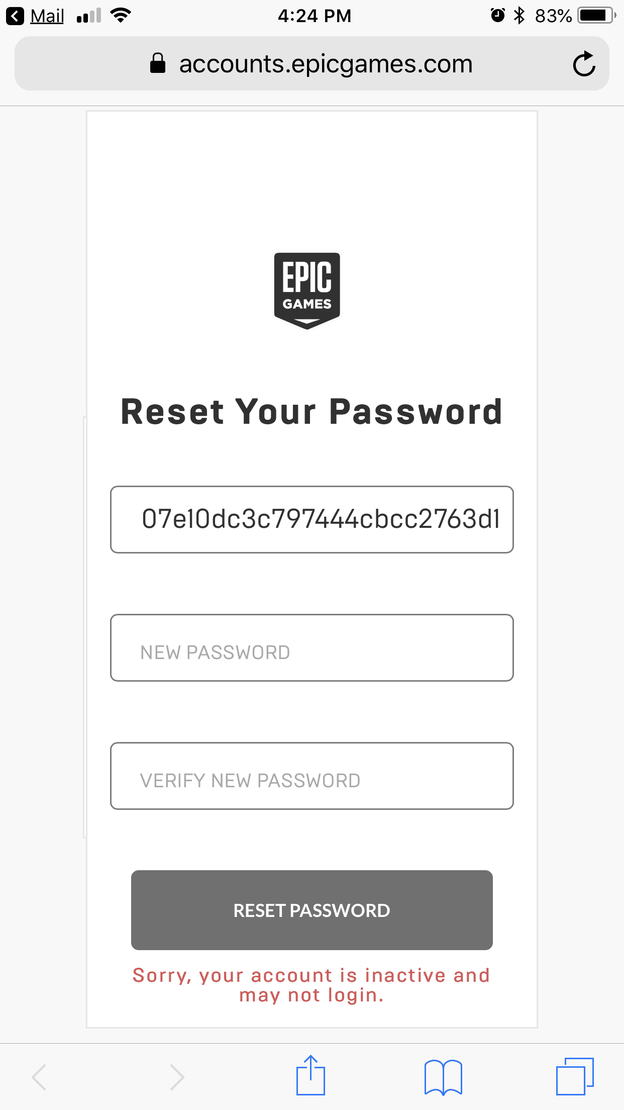 reset password epic games